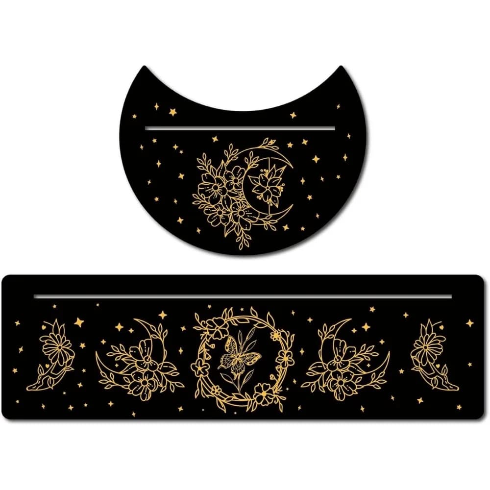 Supporto per carte dei tarocchi in legno da 2 pezzi Porta carte dei tarocchi nero 5 "forma di luna e 10" rettangolo per carte dei tarocchi in legno Espositore per altare