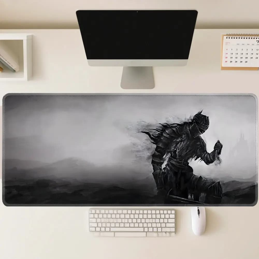Tappetino per Mouse XXL Cavaliere Medievale, Grande Tappetino da Scrivania Fantasia Bianco e Nero, Tappetino da Gioco Antiscivolo in Gomma per Gamer PC Laptop Ufficio