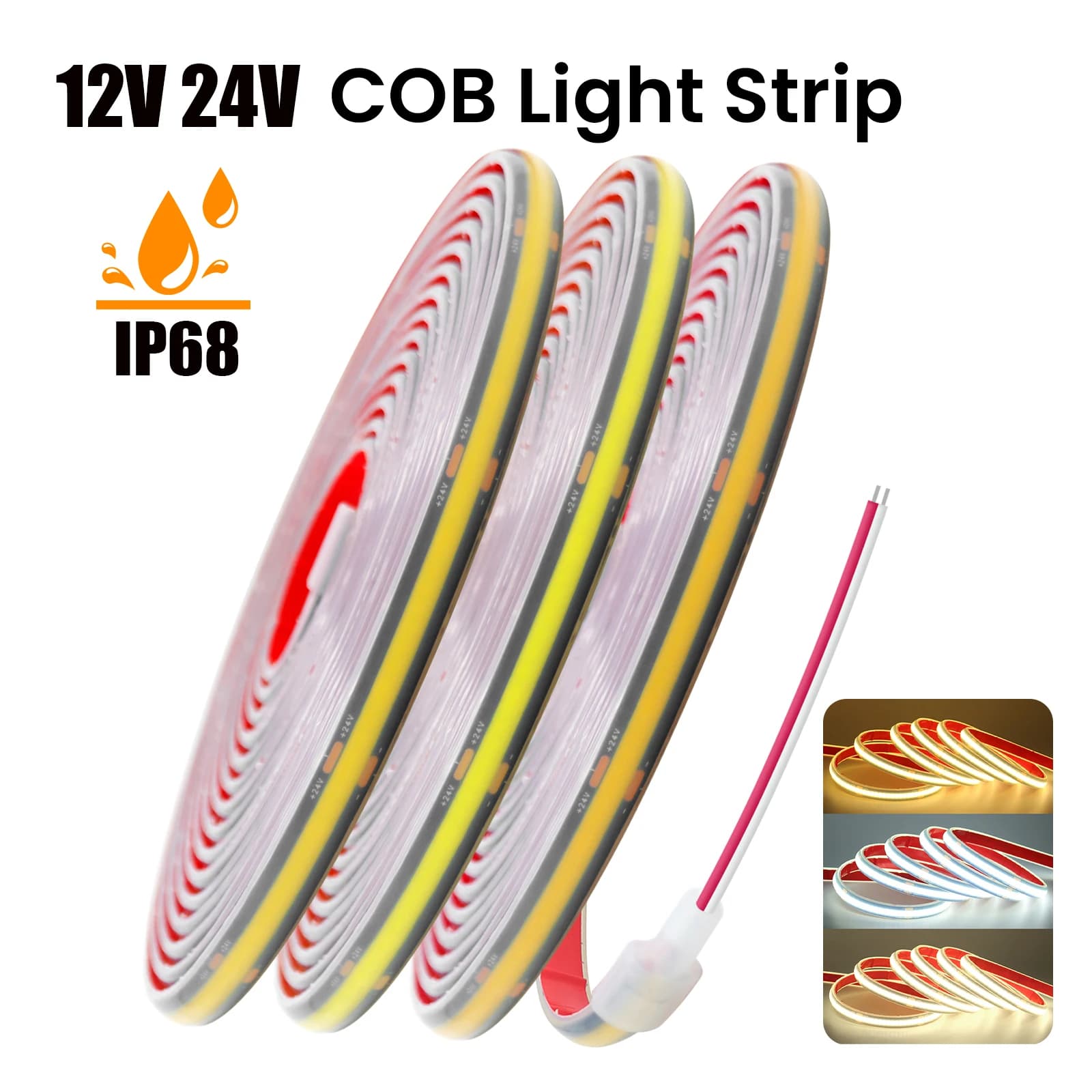 Striscia LED esterna IP68 impermeabile DC 12V 24V 1M 10M 20M decorazione cortile giardino luce PCB nero luci COB ad alto brillante