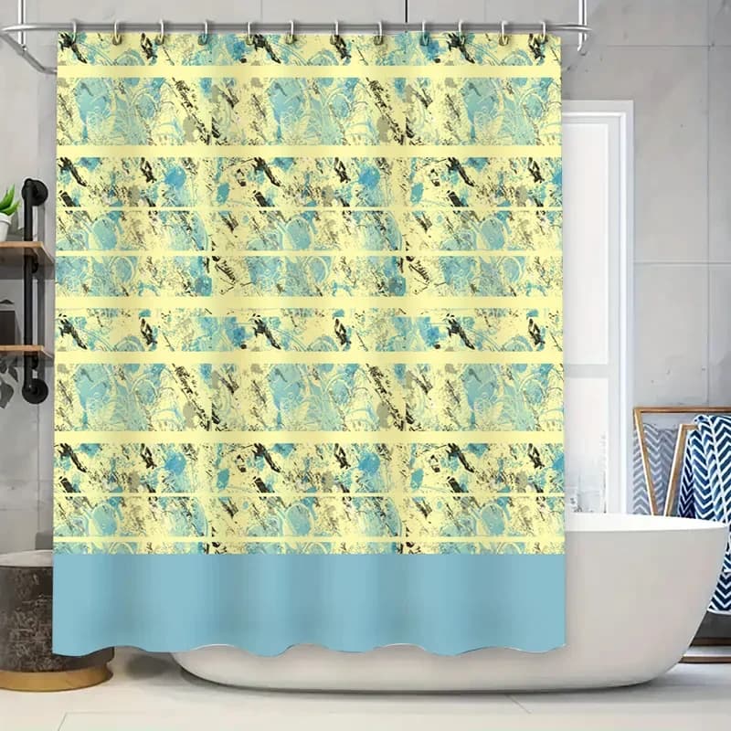 Eleganti tende da bagno Tende da doccia stampate blu e gialle Decorazioni per il bagno Tasca per asta impermeabile per uso domestico