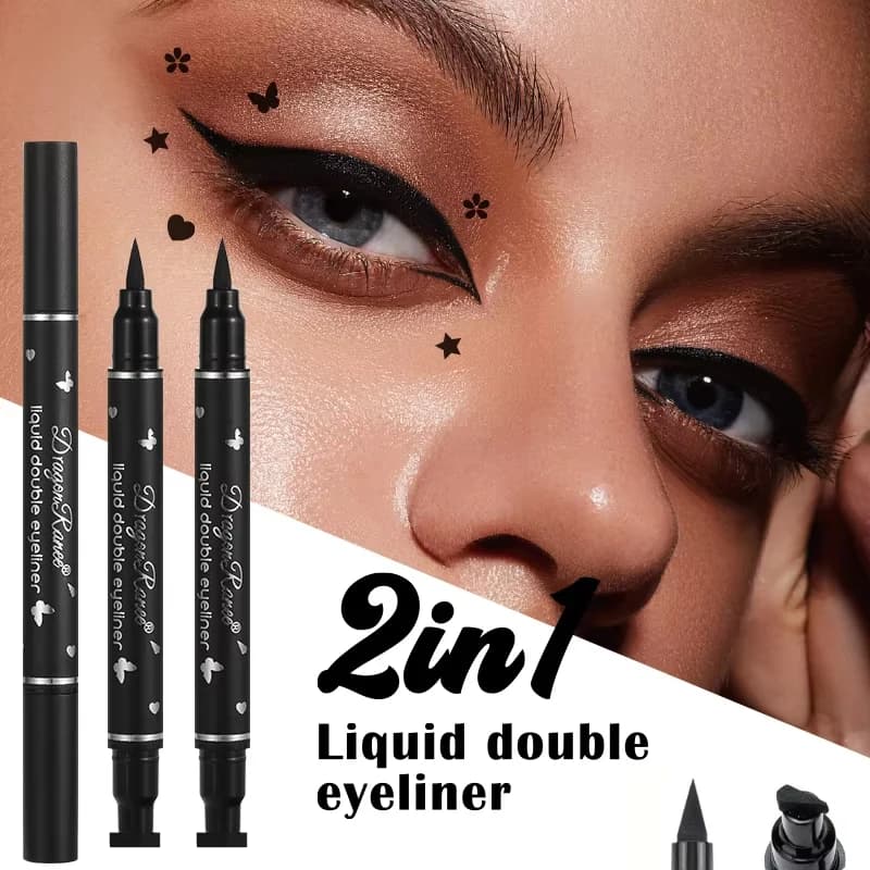 Double-Ended Stamp Eyeliner Waterproof Sweat-Proof Non-Smudge Eyeliner Liquid Pen Quick-Drying Eyeliner Stamp Eyeliner
