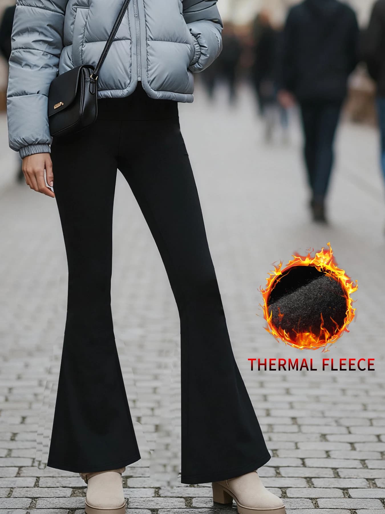 Fleece Lined Pants for Women - High Waisted Super Soft Flare Leggings with Tummy Control Design