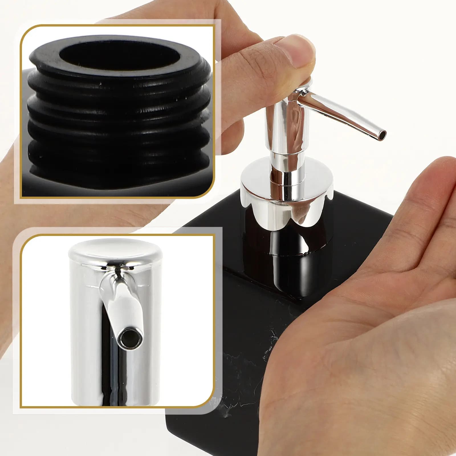 Dispenser Portatile Leggero in Resina Effetto Marmo per Sapone Liquido, Shampoo, Bagnoschiuma - Accessorio da Bagno