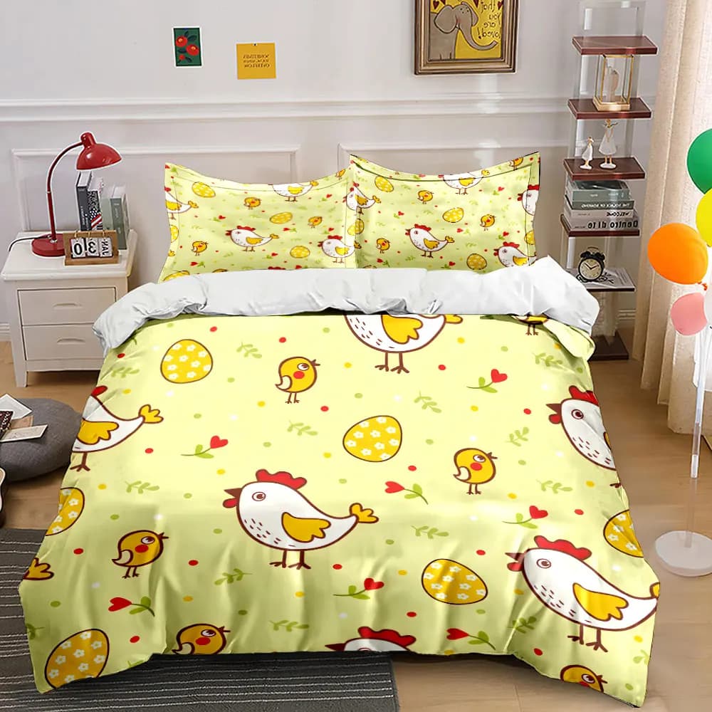 Chicks, hens, and egg pattern background Printed Duvet Cover Set1 Duvet Cover+2 PillowcaseMulti Size Bedroom Bedding Decor