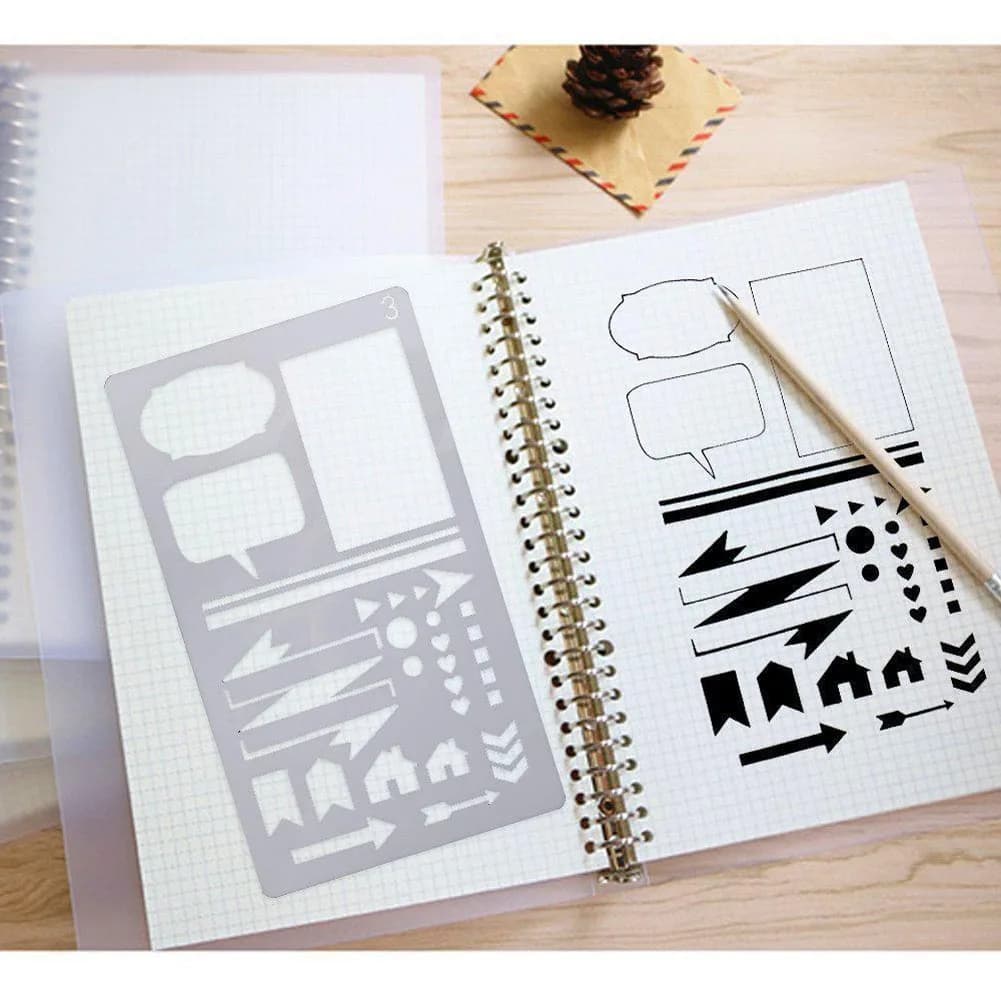 Set di 12/20 Stencil in Plastica per Planner, Template per Disegno Fai-da-Te per Diari, Quaderni e Scrapbook