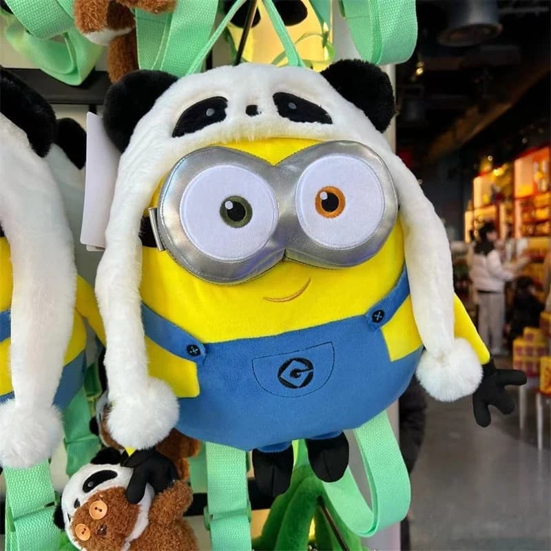 Zaino Peluche Serie Minions Bob Tim Panda, Simpatico Zaino Cartoon Anime per Bambini, Borsa Imbottita, Regalo di Compleanno