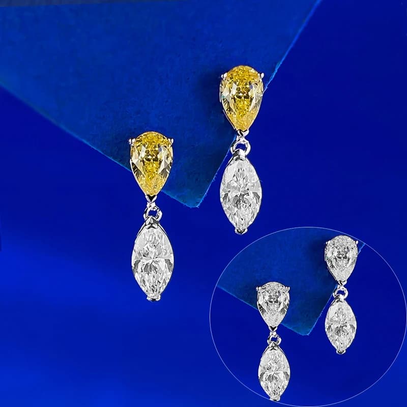 Pendant earrings with sparkling diamonds grown in women's workshop - 925 sterling silver pendant earrings - Wedding jewelry for year-end dance parties