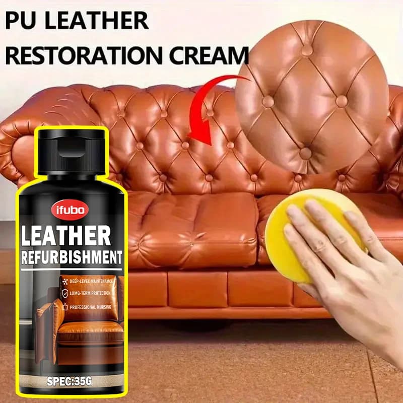 IFUBO 35G Crema per la Riparazione della Pelle, Lucidante per Pelle PU per Sedili Auto, Divani, Borse, Manutenzione e Restauro della Lucentezza della Pelle