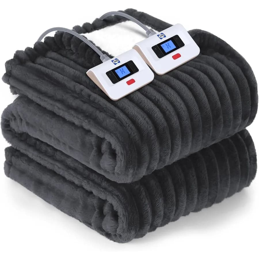Coperta elettrica Queen Size Morbida flanella a coste a Sherpa Coperta riscaldata reversibile con doppio controllo 10 impostazioni di calore e da 1 a