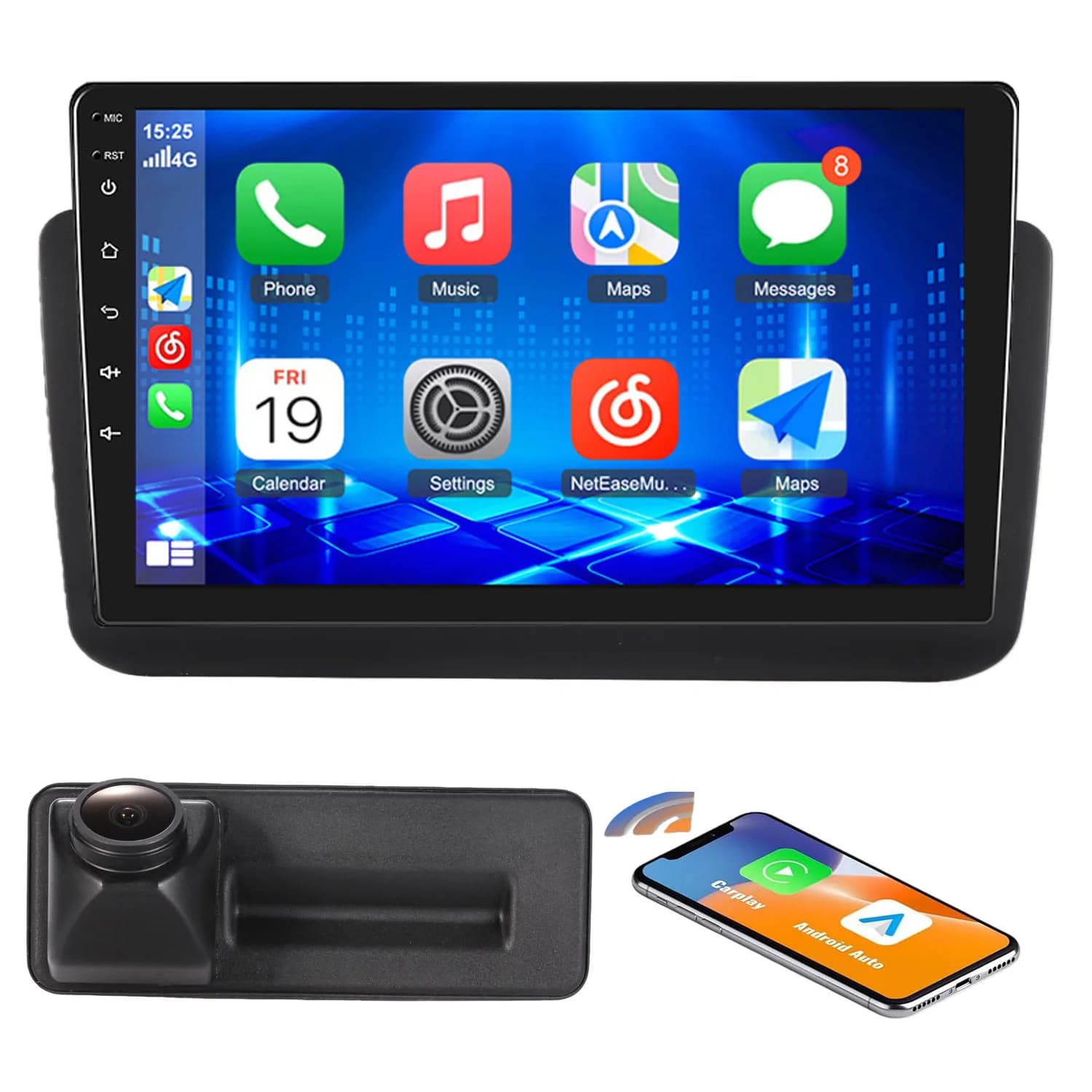 Autoradio Android 4+64GB con Carplay, Navigatore GPS e Telecamera Posteriore per Audi A1 8X 8X1 8XK 8XF / AUDI Q3 8U MMI Quattro S Line Sport