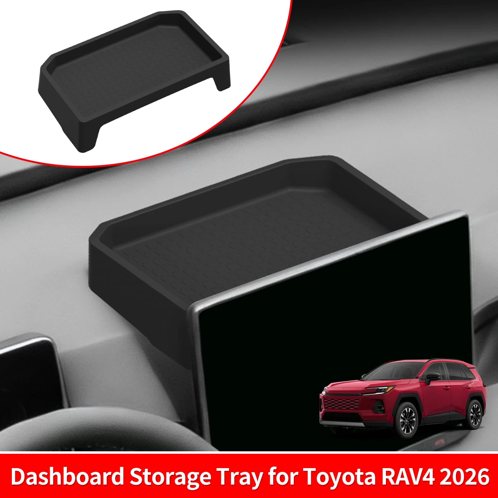 Vassoio portaoggetti per cruscotto Toyota RAV4 2026, organizer in silicone per schermo display e vano posteriore, accessori neri