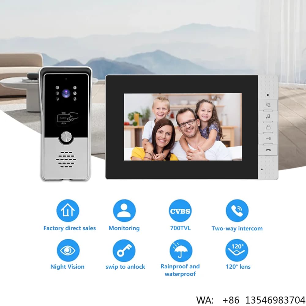 Videocitofono cablato a 4 fili con sblocco RFID, campanello con telecamera e schermo da 7 pollici, visione notturna, per villa