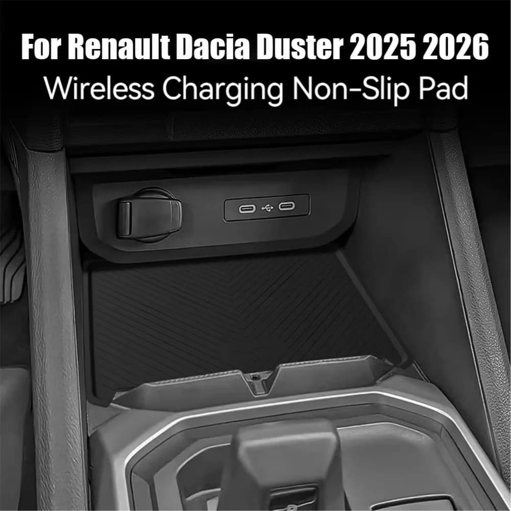 Silicone Wireless Charging Pad Mat for Renault For Dacia Duster 2025 2026 Center Console Anti Slip Dustproof Black 18x13.4x0.4cm