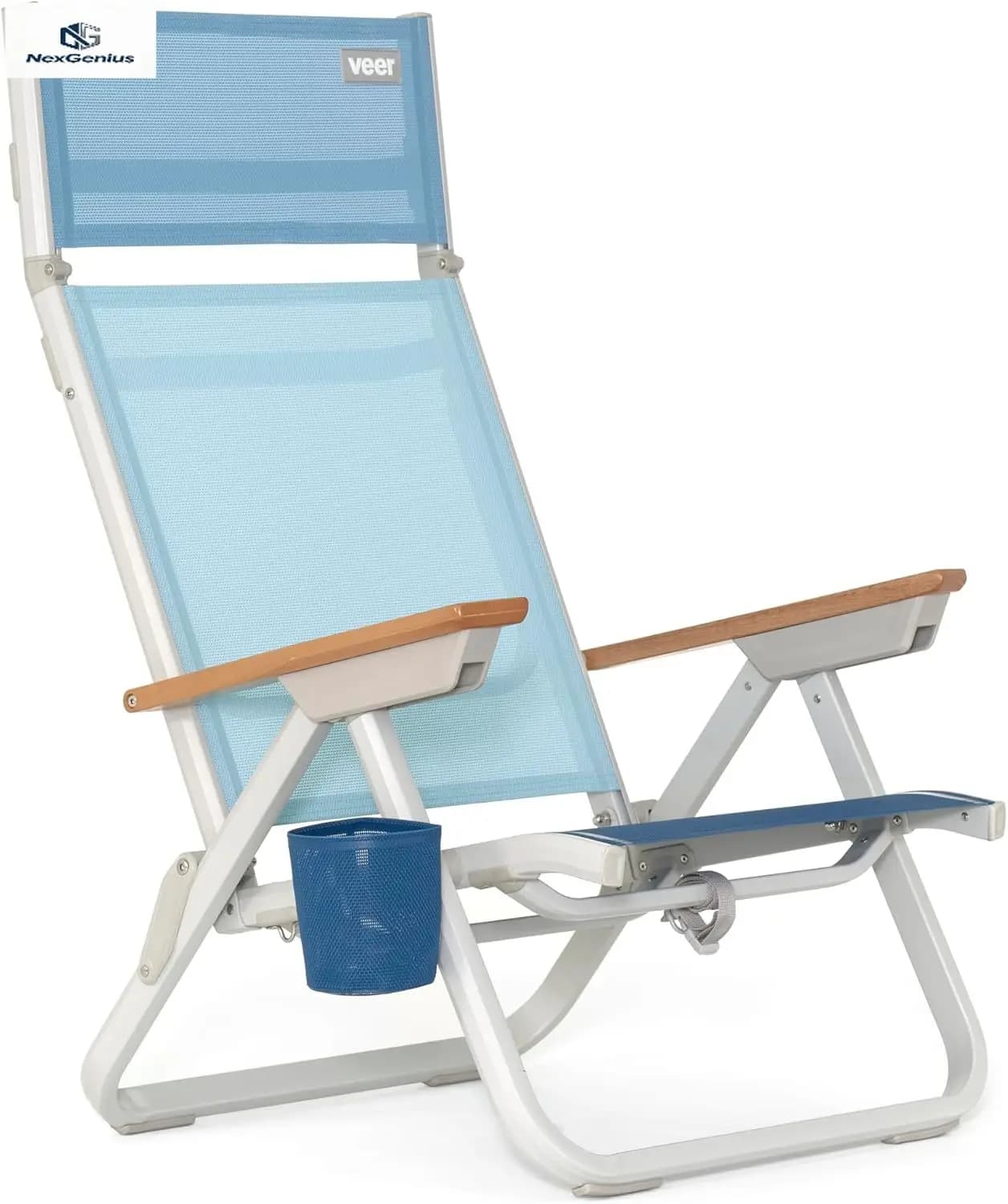 Sedia da Spiaggia Reclinabile Completamente Orizzontale, Resistente alla Ruggine, Tessuto Traspirante, Porta Asciugamani, Poggiatesta Ribaltabile, Cinghie per Zaino