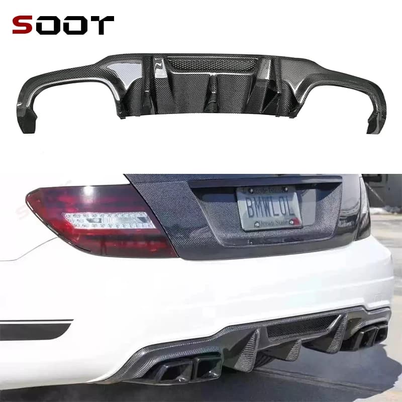 Diffusore Posteriore in Fibra di Carbonio per Mercedes Benz Classe C W204 2012-2014 C63, Splitter Posteriore, Spoiler, Aggiornamento Carrozzeria