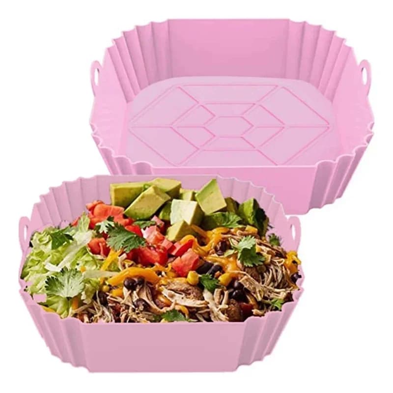 Silicone 1pc Air Frying Tray with Square Air Frying Handle for Air Frying Machine Reusable Kitchen Cooking Accessories