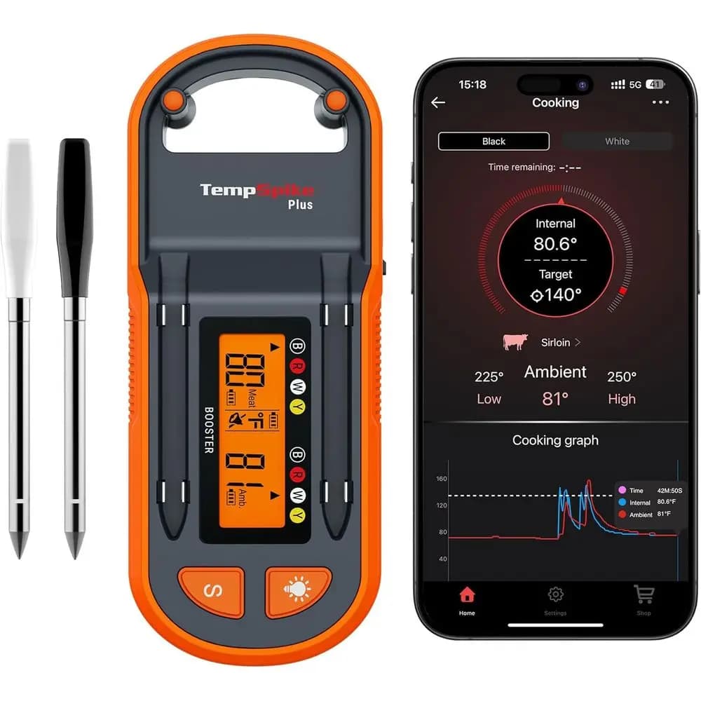 Thermometer for Wireless Meat with 2 Colour-coded probes to Grill, Smoke and Cook
