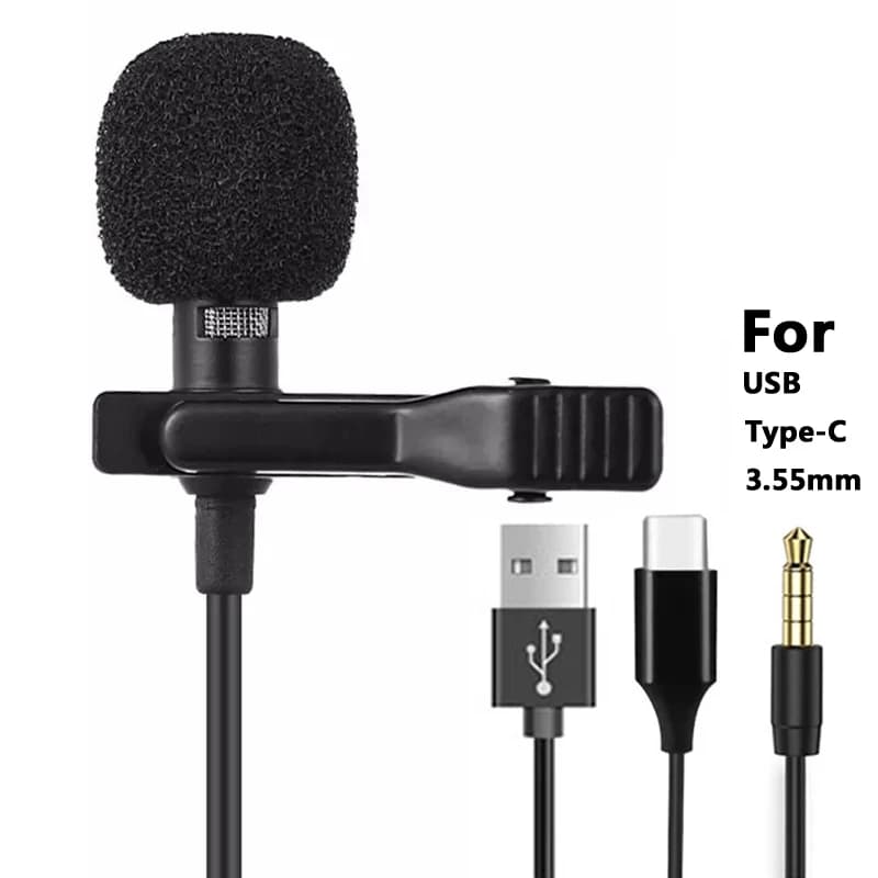 Mini microfono a condensatore da 3,5 mm USB Lavalier Clip Microfono professionale per PC portatile Tipo C Micro microfono cablato per smartphone