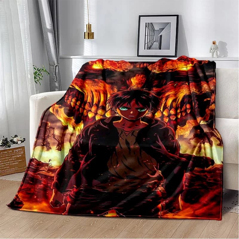 2025 Nuovo stile Attacco su Titano Eren Cartoon Anime 3D Morbide coperte di flanella, Coperta da tiro comoda per letti Divano Casa Camera da letto