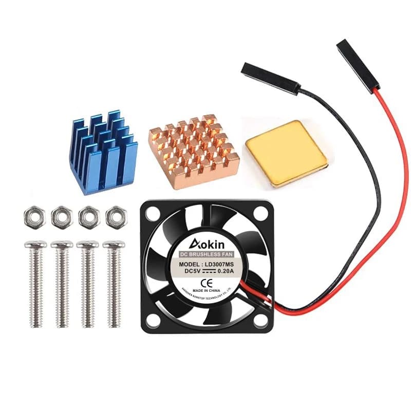Cooling fan 5V / 3.3V with heat dissipator screws 1 aluminum with 2 copper for Raspberry Pi 3 / Pi 2 model B RPI B