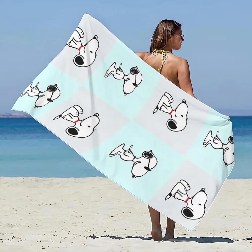 Asciugamano da spiaggia Snoopies per cani da cartone animato Asciugamani da piscina in microfibra antisabbia ad asciugatura rapida senza sabbia Regalo per le donne Viaggi Palestra Doccia Campeggio