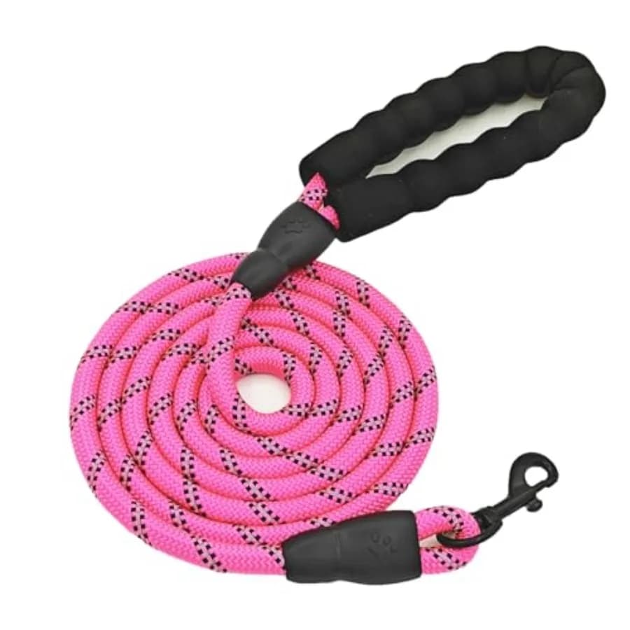 Heavy Duty Rope Dog Leash, 6.5 FT with Comfortable Padded Handle and Highly Reflective Threads, Tangle-Free Training Walking Le