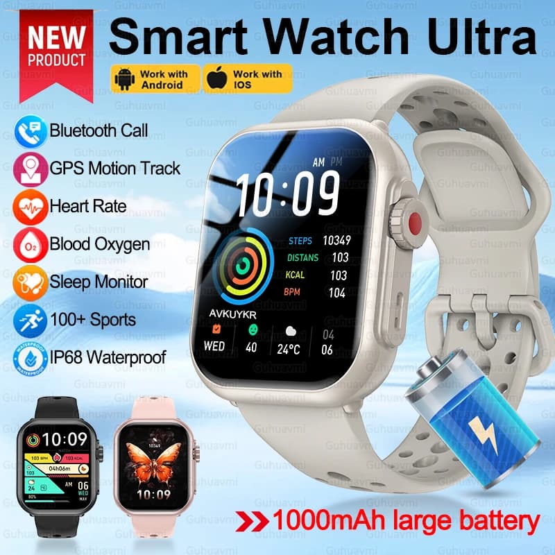 Watch Ultra K62 Man Woman 1000mAh AMOLED 100 + Sport Heart rate HD Call Bluetooth GPS Track Intelligent waterproof watch for Android IOS