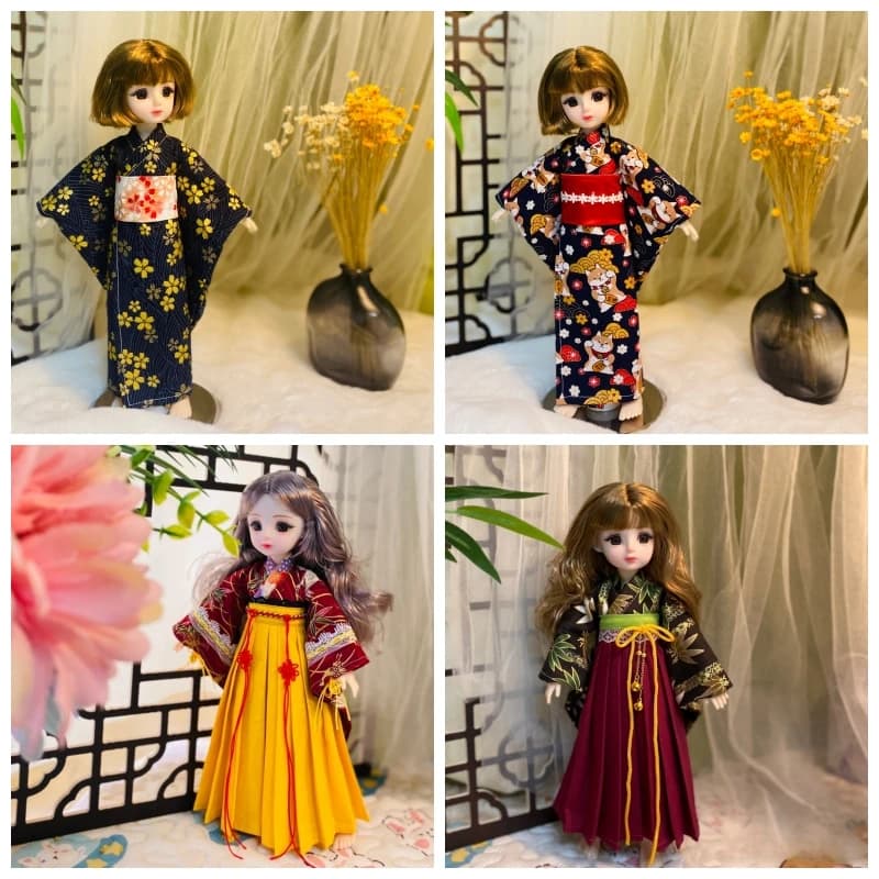 Kimono doll dresses for doll 1/6 BJD uniform Japanese fashion casual princess dresses accessories for floral skirt dresses robe