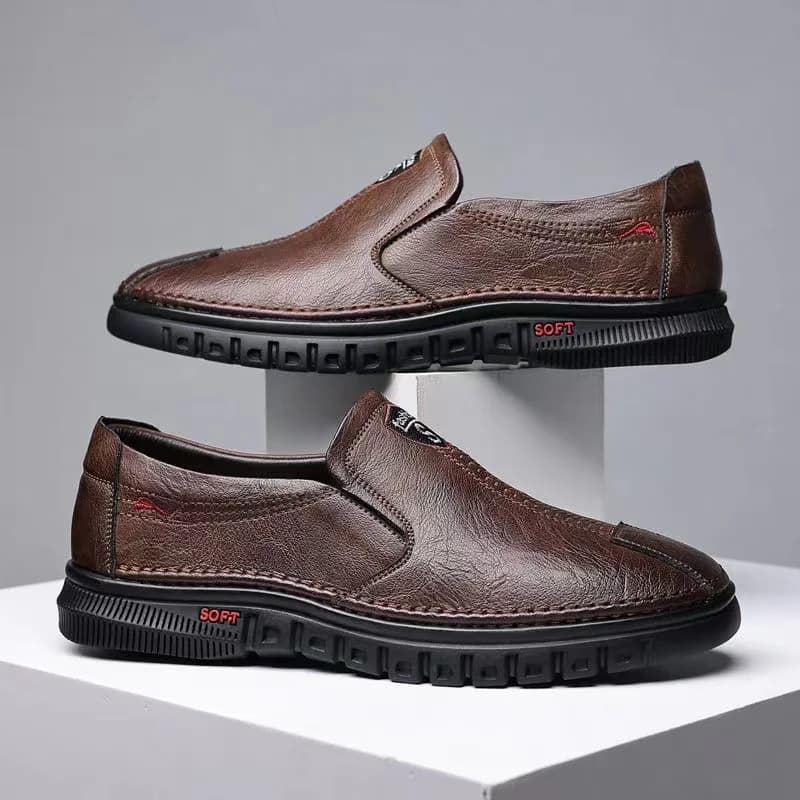 Men Comfort Formal Slip On Loafers Soft Cowhide Upper Shock Absorbing Insole All Day Office Street Walking Shoes