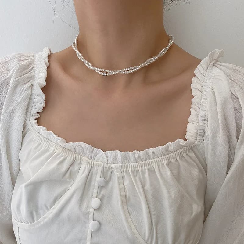 Trendy Elegant Pearl Beaded Choker Necklace Ladies Exquisite Double Layer Clavicle Chain Necklace Jewelry For Ladies Gift