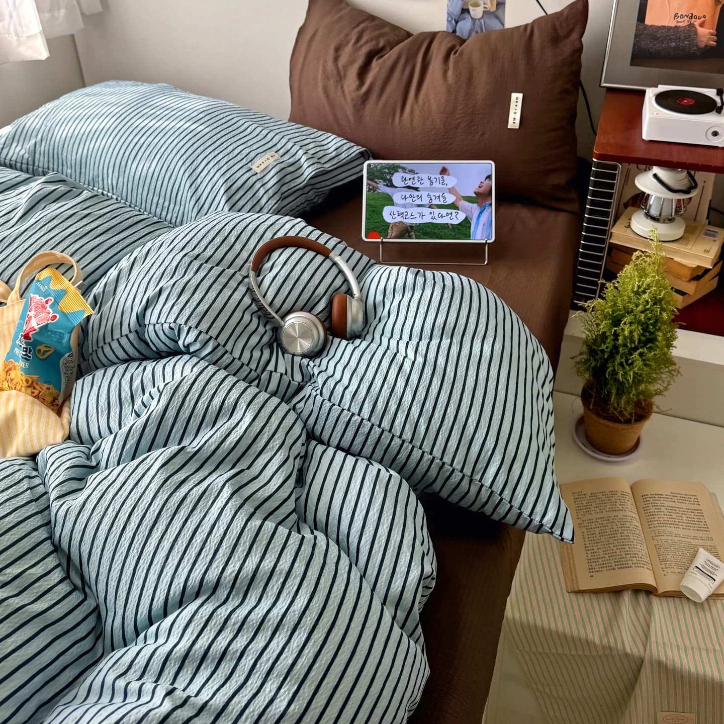 Set di biancheria da letto Ins Coastal, stile semplice, copripiumino a righe, lenzuolo morbido, set di lenzuola singole, matrimoniali e twin size per camera da letto