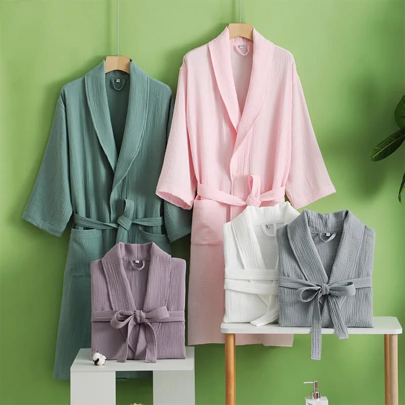 Women's Night Dresses in Cotton Crimson Kimono Dresses with Belt Nightwear in muslin Man's Home Dresses Large and Solid Hotel Dresses