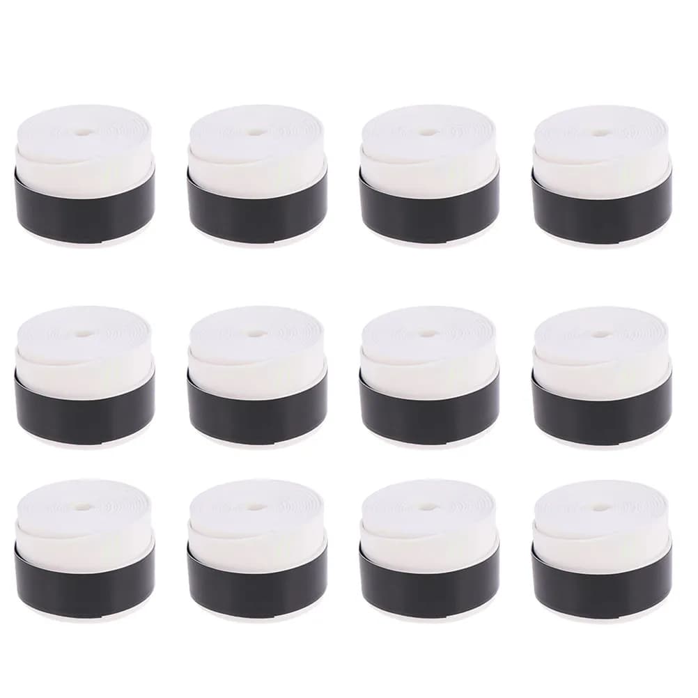12Pcs PU Tennis Overgrips Extra Comfortable Sweatband Racket Grip Tape with Perforated Holes for Long Play Control and Shock