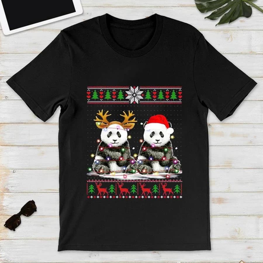 Brutto maglione di Natale Simpatico panda Fata Luce Regalo di Natale T-shirt 100% cotone O-Collo Manica corta T-shirt casual da uomo