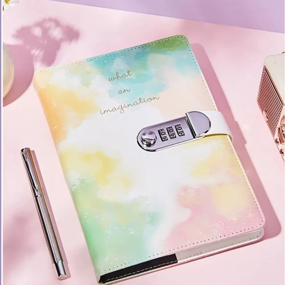 240 Pages A5 Journal Notebook Thickened PU Leather Password Book with Lock Waterproof Protecting Secrets Student Notepad Gifts