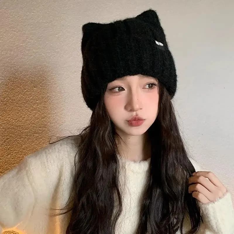 New Cat Ear Beanie Winter Hat Warm Knitted Cap With Windproof Thickened Design Cute Autumn Winter Warm Accessories