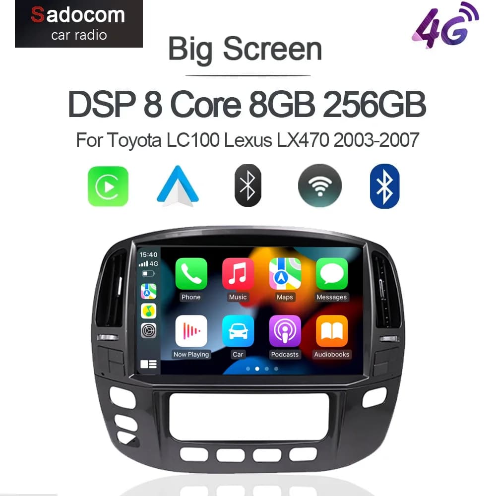 Lettore multimediale CarPlay 1920*720 12.3 ''Carplay Android 14 Navigazione GPS radio WiFi per Toyota LC100 Lexus LX470 2003-2007