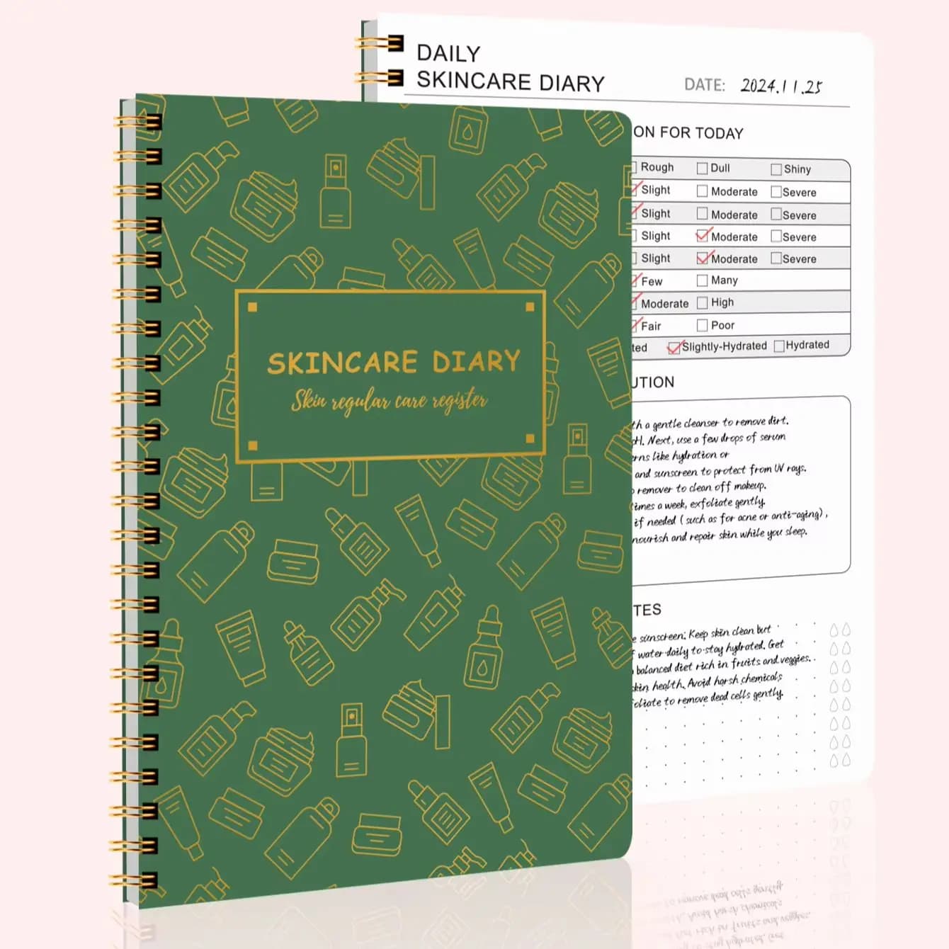 Diario per la Cura della Pelle, Quaderno a Spirale, Tracker per la Routine di Skincare, Agenda di Bellezza, Organizzatore per Obiettivi e Progressi contro l'Acne