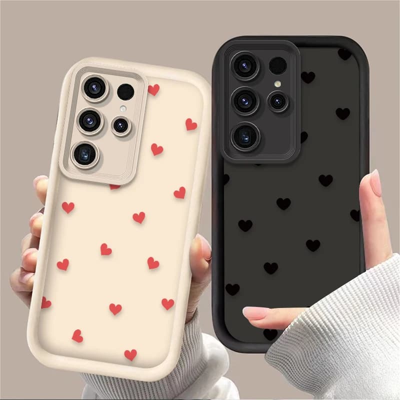 Custodia Nera con Cuore Piccolo per Samsung Galaxy S24 S25 S23 Ultra S22 S21 Plus FE A36 A56 A26 A16 A06 A15 A25 A35 A55 5G