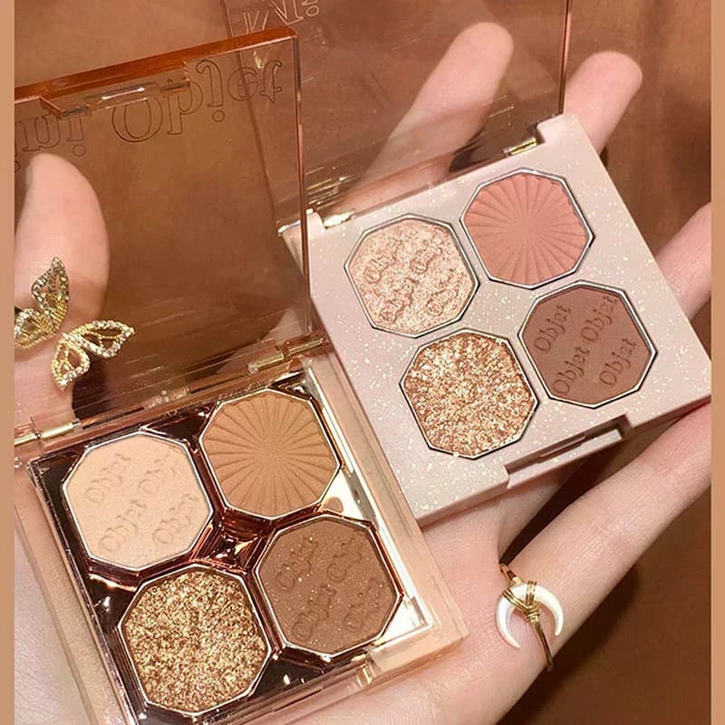 DIKALU 4 Colors Pearly Glitter Eyeshadow Palette Bright Matte Shimmer Eye Shadow Waterproof Pigment Makeup Cosmetics