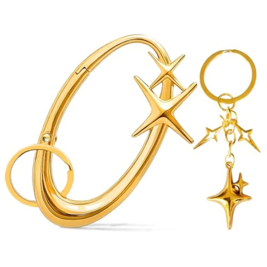 2 Pezzi Portachiavi a Moschettone a Stella Cromato Lucido, Moschettone Fantasia, Portachiavi a Stella e Luna Carino per Borsa, Borsetta, Zaino