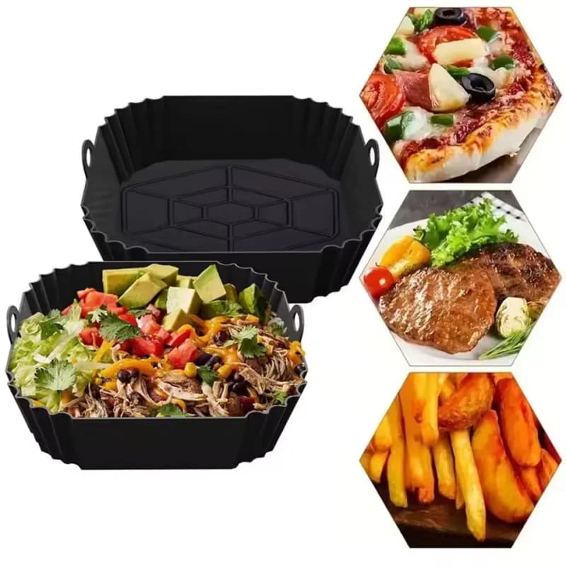 1 piece silicone air fryer tray with handle, square baking tray for air fryer, reusable lining for air fryer for cooking in the kitchen