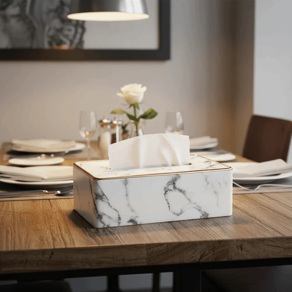 Nordic Style Marble Pattern Tissue Box PU Leather Rectangle Napkin Paper Storage Box Gold Edge Tissue Holder Dinning Table