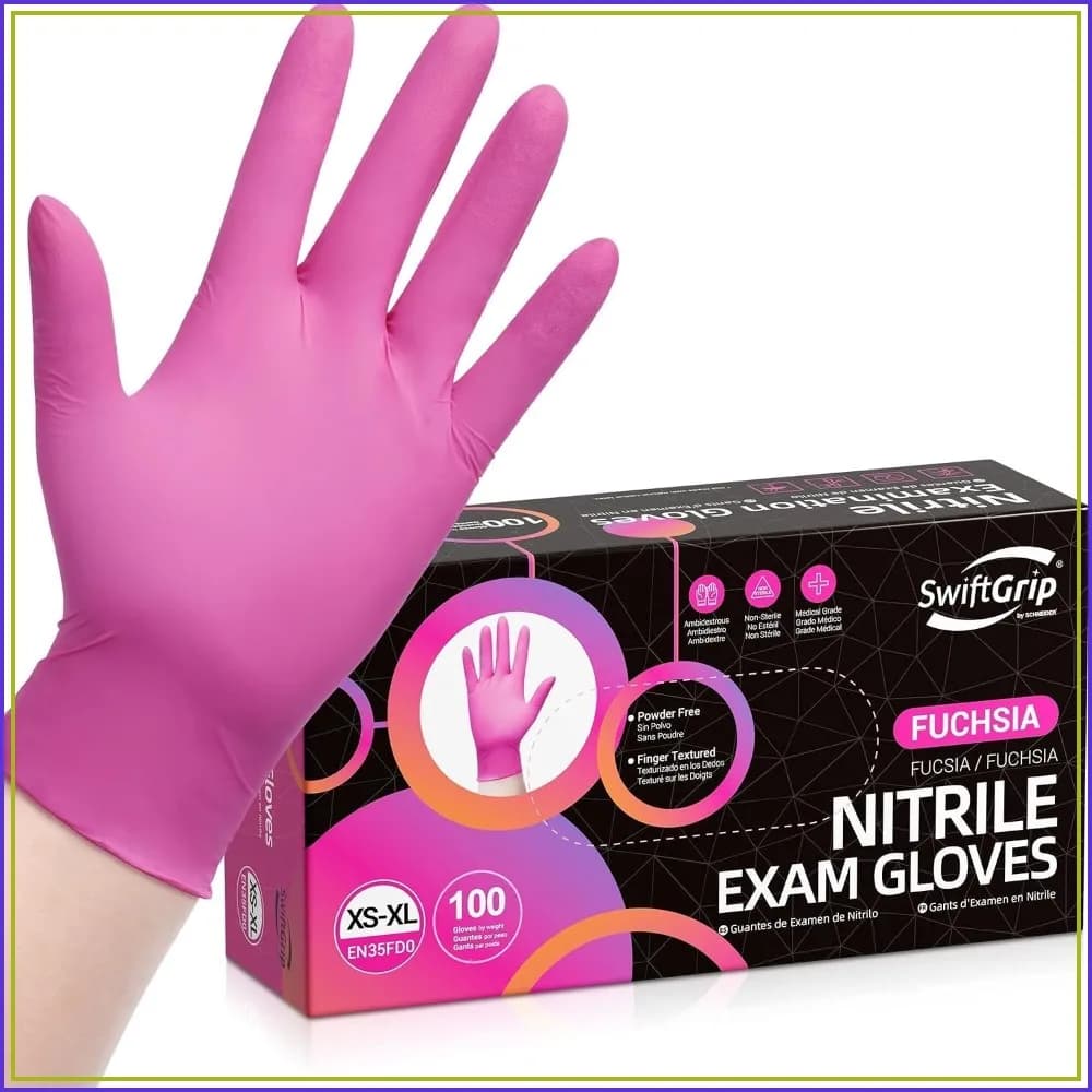 Powder-Free Nitrile Gloves, 3-mil, Disposable, Latex-Free - Pink/Fuchsia