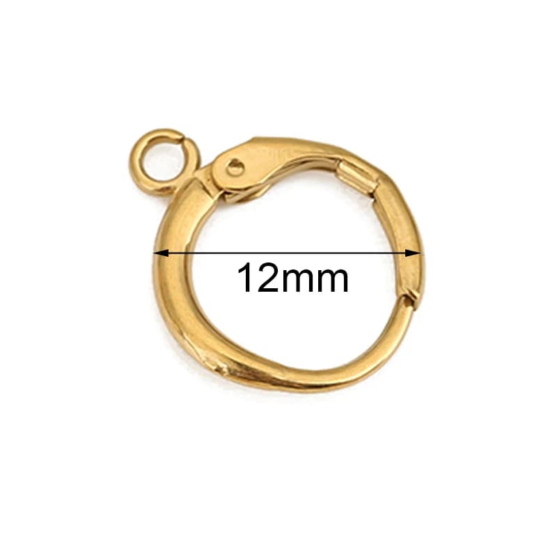 10 Pezzi Ganci per Orecchini Ipoallergenici da 12mm, Chiusure in Acciaio Inossidabile PVD che Non Sbiadiscono, Accessori per Creazione di Gioielli Fai-da-Te
