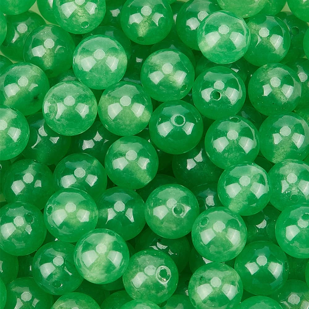 1 Box 8MM 120PCS Lime Green Jade Round Beads with Holes Polished Stone Smooth Loose Spacer Bead Bulk for Jewelry Making Earrings