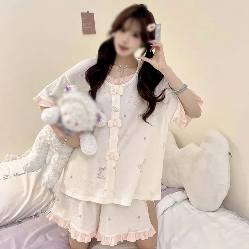Women Pajamas Y2K Short Sleeve Shorts Sleepwear Summer Pijama Kawaii Pyjama Students Nightgowns Home Wears 2 Piece New Product