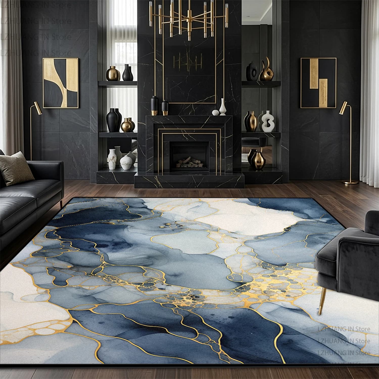 Modern Light Luxury Marble Style Living Room Carpet Easy Clean Fluffy Coffee Table Mat Decoration Home Antiskid Short Velvet Rug