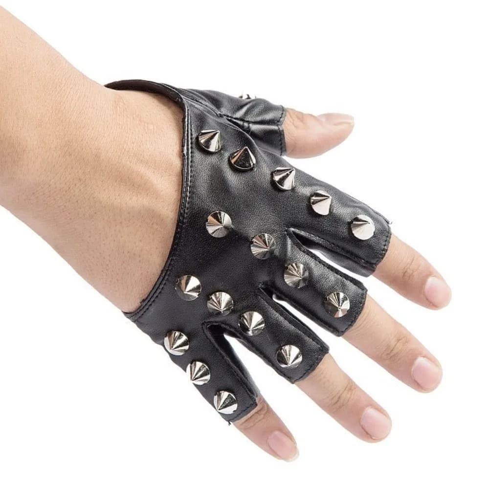 Personality Fingerless Rivet Gloves Solid Color PU Leather Half-palm Gloves Hip Pop Y2K Patent Leather Gloves Men