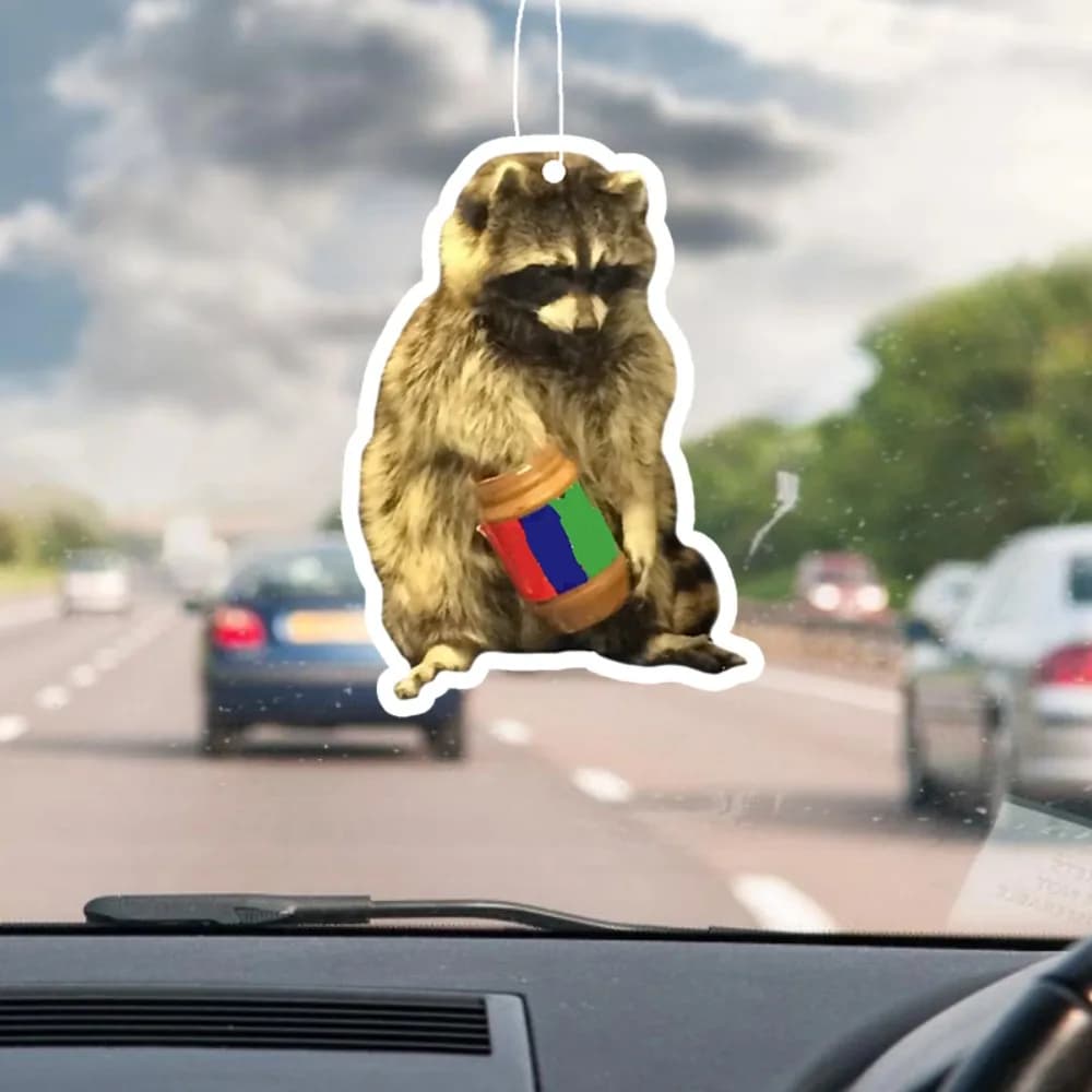 Appendiabiti per profumo per auto Raccoon Can-Robbing - Design del bandido malvagio, presa d'aria a specchio, fragranza duratura